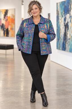 Reversible Quilted Jacket 1X Royal Blue Abstract Wearable Art Lagenlook